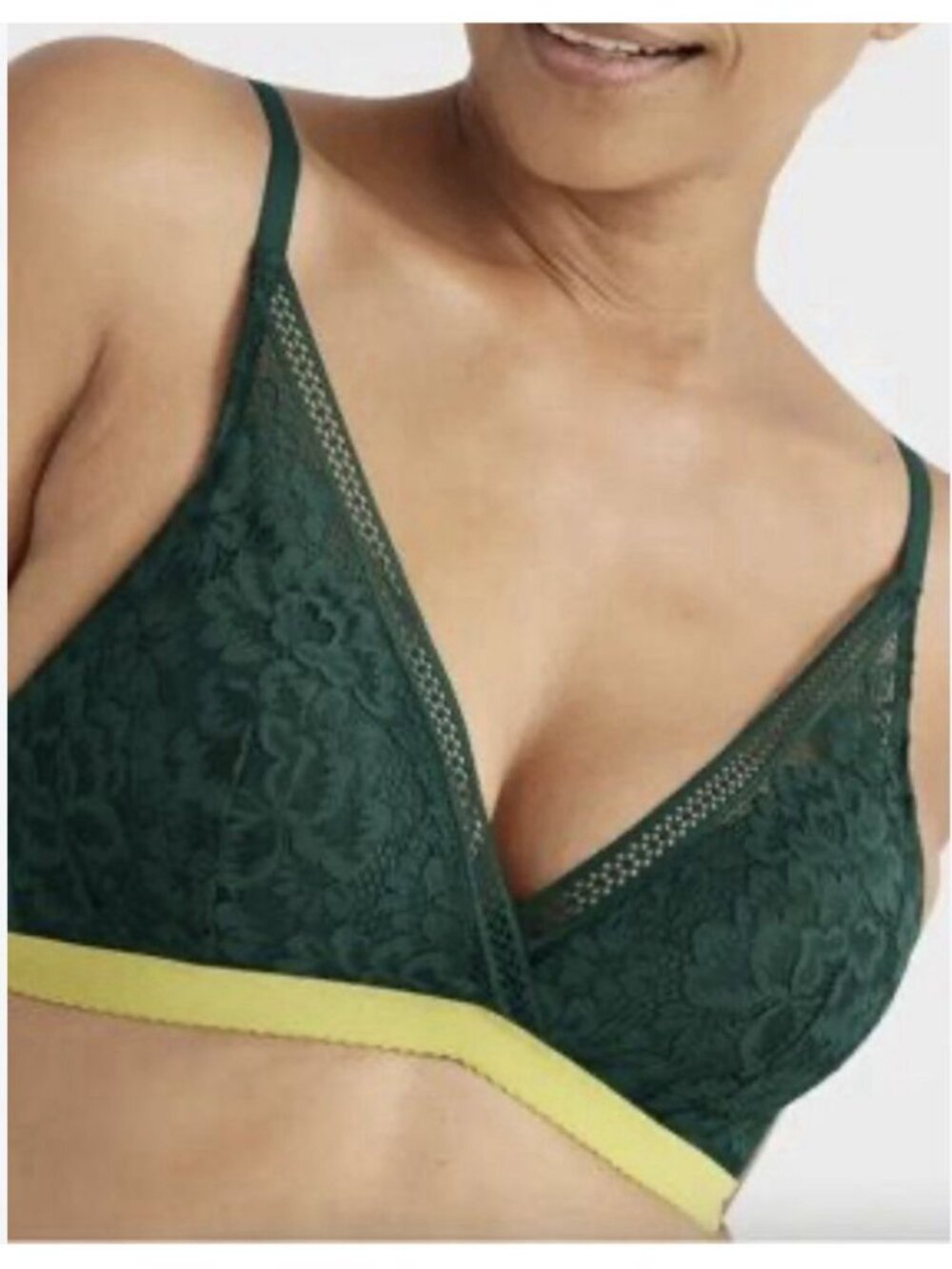 Knix Bralette Womens XL Green Lace Deep V Plunge Wireless Back Closure Bra - Picture 2 of 9